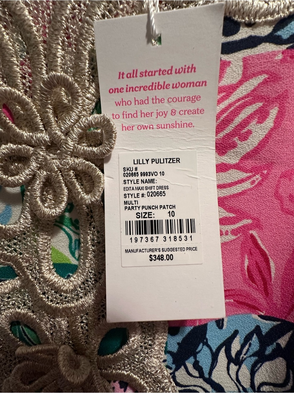 Lilly Pulitzer Pink, Green and Blue Floral Dress with Metallic Trim - Picture 4 of 4